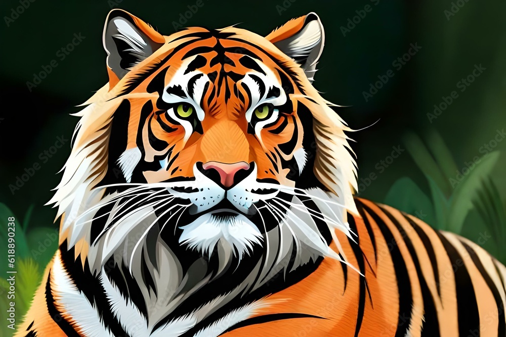 close up of tiger in the forest generated by AI tool close up of tiger in the forest generated by AI tool