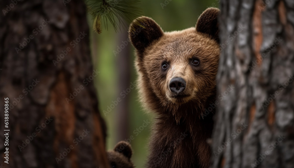 Obraz premium Cute panda sitting on snowy branch, looking peaceful generated by AI