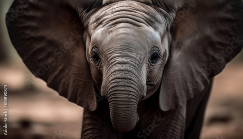 Wrinkled elephant trunk  close up portrait in nature generated by AI