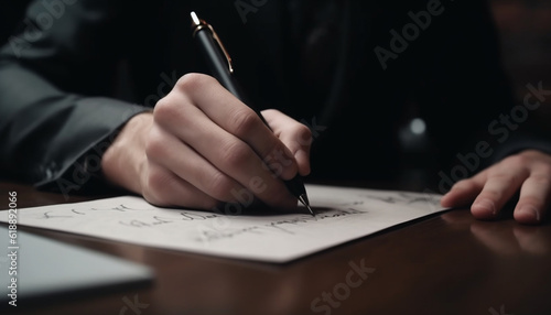 Businessman signing contract with ballpoint pen generated by AI