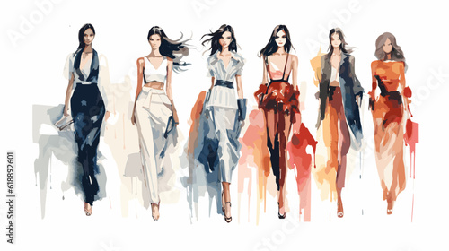 Fashion models watercolor white vector illustration