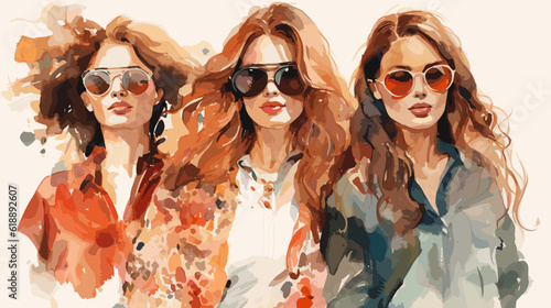 Fashion models watercolor white vector illustration