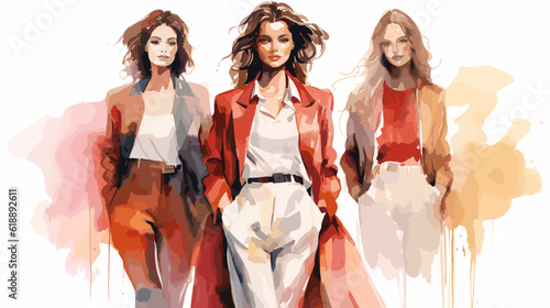 Fashion models watercolor white vector illustration