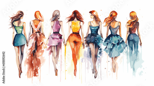 Fashion models watercolor white vector illustration