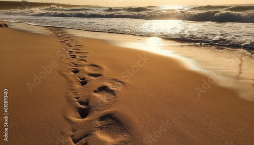 Sunset waves imprint tranquil sand dune pattern generated by AI