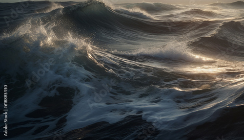 Majestic wave crashing on idyllic coastline generated by AI