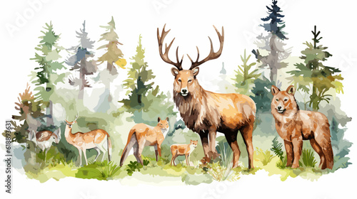 forest animals wild nature watercolor illustrat vector illustration