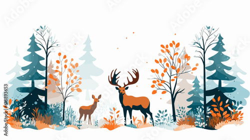 forest animals wild nature abstract art minimal vector illustration