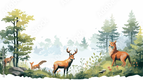 forest animals wild nature graphic novel illust vector illustration