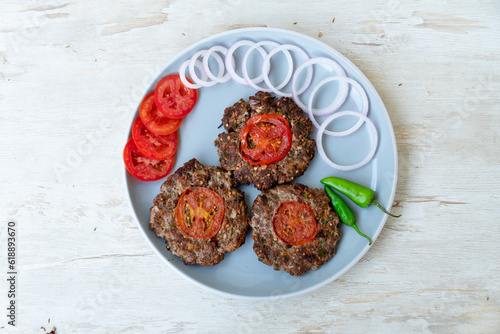 chapli kabab dish isolated on background top view pakistani food photo