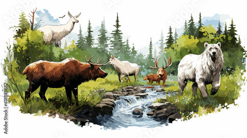 forest animals wild nature graphic novel illust vector illustration