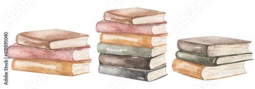 Wallpaper Mural Set of old books set,  vintage books. Watercolor illustration. Torontodigital.ca