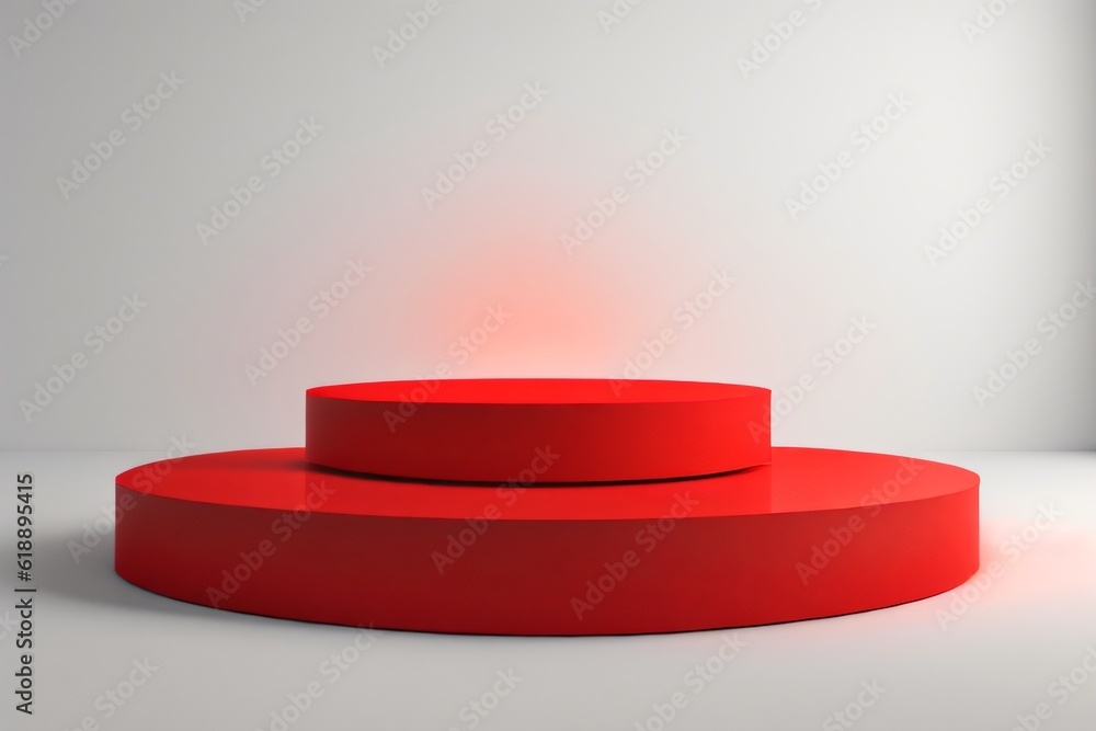 Red cylinder podium pedestal product display platform with white color background Red cylinder podium pedestal product display platform with white color background