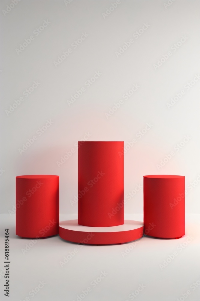 Red cylinder podium pedestal product display platform with white color background Red cylinder podium pedestal product display platform with white color background