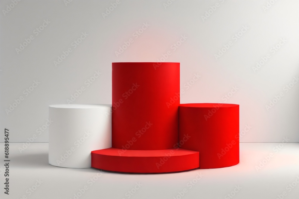 Red cylinder podium pedestal product display platform with white color background Red cylinder podium pedestal product display platform with white color background