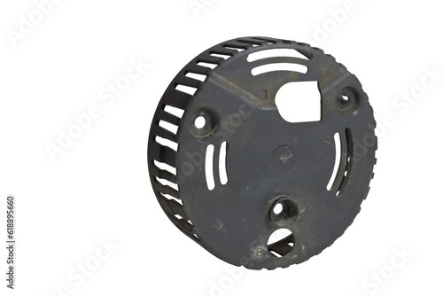 car alternators rear plastic back end cover. isolated on white background, with clipping path