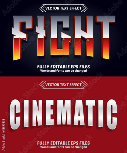 Bundle of 3d Fight &Cinematic editable text effect design vectors. Set of editable text effect designs. Modern editable text effect vector design.
