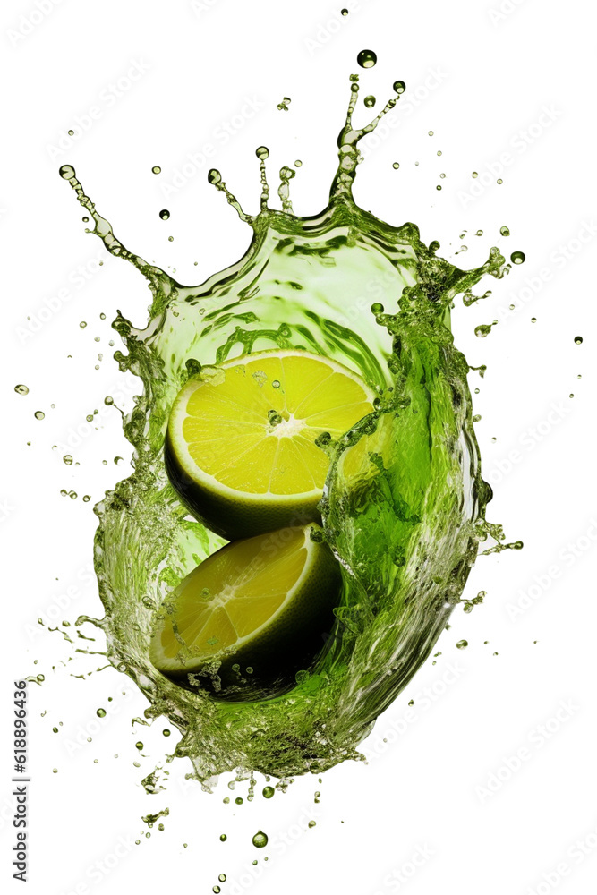 Lively Green Burst: Dynamic Splash of Lime with Green Water Liquid on ...