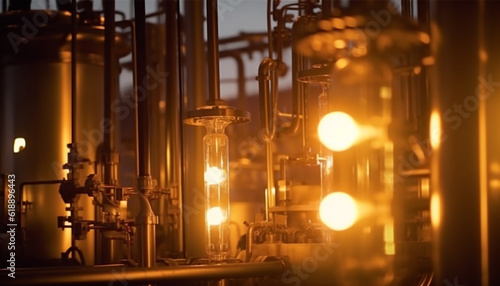 Shiny steel refinery illuminates night with innovation generated by AI