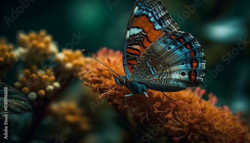 Vibrant butterfly wings showcase natural beauty outdoors generated by AI
