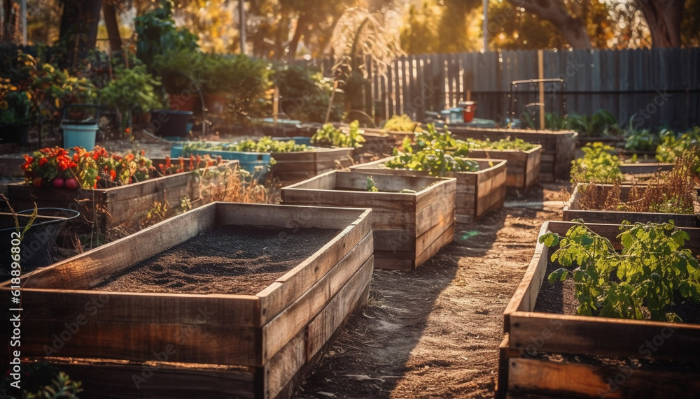 Fresh green growth in vegetable garden rows generated by AI Fresh green growth in vegetable garden rows generated by AI