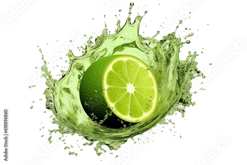 Zesty Citrus Delight: Fresh Splash of Lime with Green Water Liquid on Isolated Transparent Background