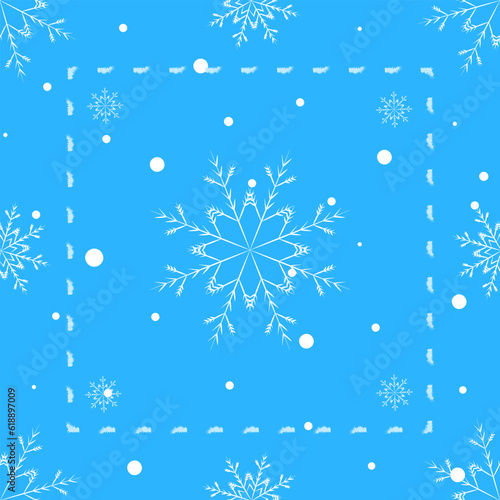 Winter seamless pattern of white snowflakes on a blue background. Vector illustration for textile, wrapping paper.