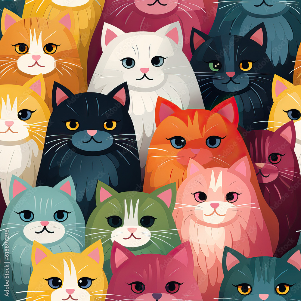 Cute cats cartoon seamless repeat pattern
Cute cats cartoon seamless repeat pattern