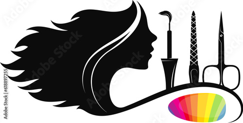 Symbol design for nail salon. Scissors nail file and brush