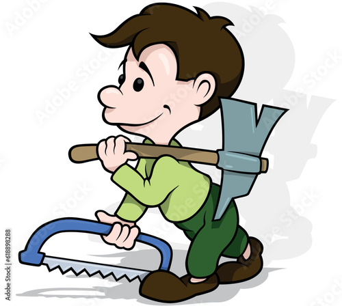 Boy in Green Clothes with a...