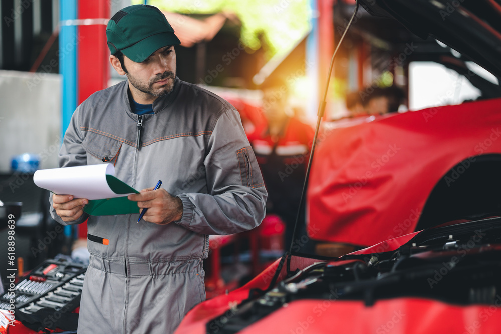 Professional automobile maintenance checking car damage broken part Professional automobile maintenance checking car damage broken part