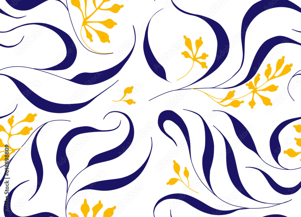 Seamless pattern of seeded eucalyptus branches. Trendy line art design element.