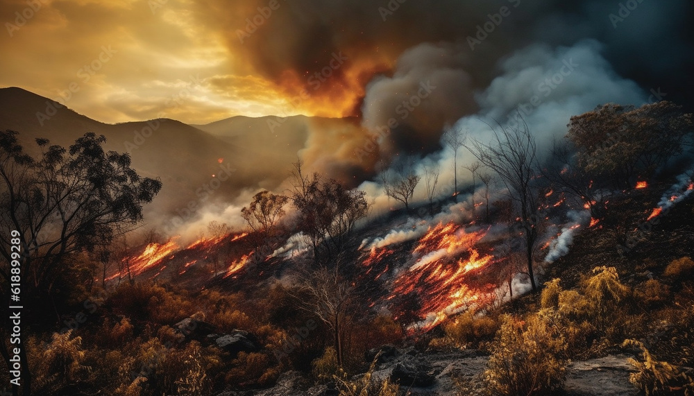 Burning landscape, inferno in nature beauty generated by AI Burning landscape, inferno in nature beauty generated by AI
