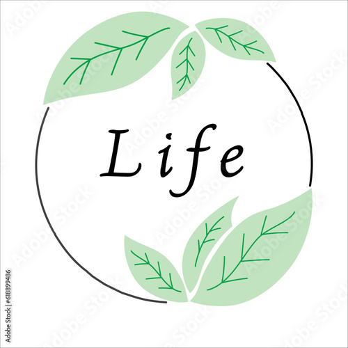 Logo, word life, circle with leaves