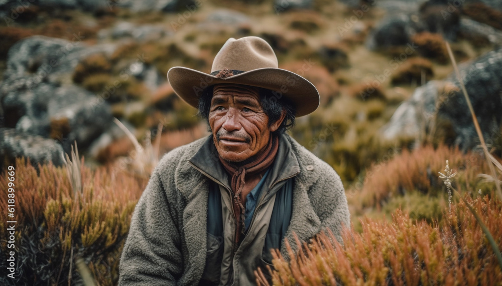 Senior man smiling in warm clothing outdoors generated by AI Senior man smiling in warm clothing outdoors generated by AI