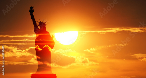 USA flag on sunset background. American holiday concept. Independence day .3d illustration © arsenypopel