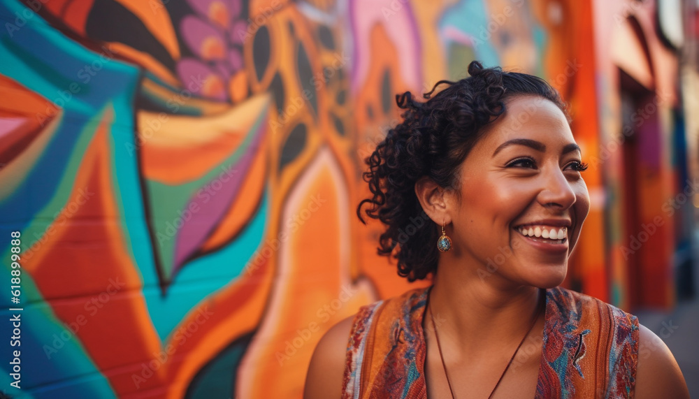 One young woman smiling, looking at camera generated by AI One young woman smiling, looking at camera generated by AI