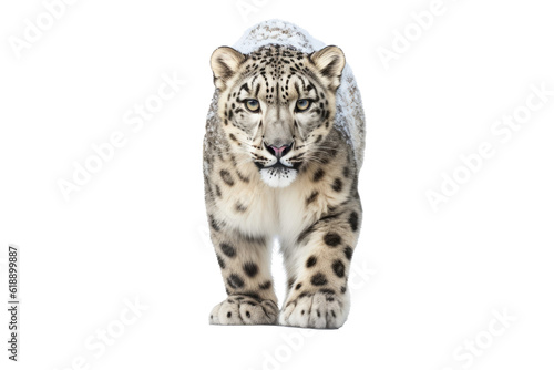 Approaching Snow Leopard Isolated on Transparent Background