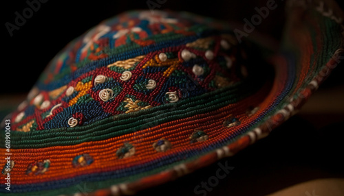Woven wool cap, traditional Inca pattern souvenir generated by AI