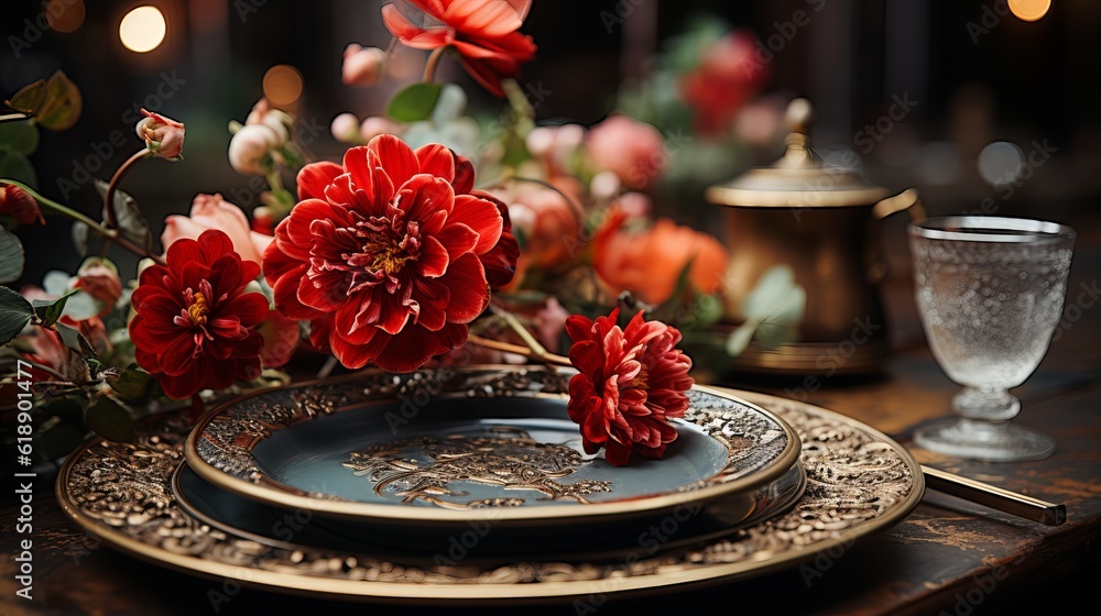 Beautiful flowers on a plate Generative AI Beautiful flowers on a plate Generative AI