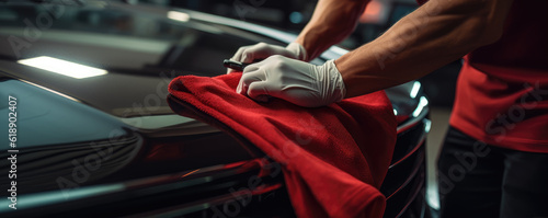 Cleaning the car engine with a microfiber cloth. generative ai