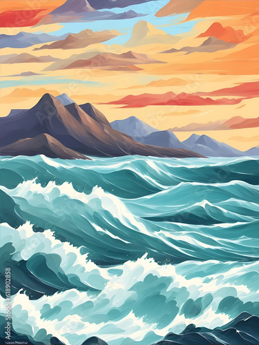 Seascape landscape. AI generated illustration © vector_master