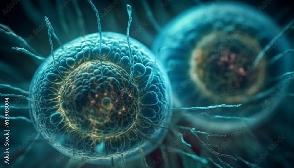 Fototapeta premium Molecular structure of cancer cell under magnification generated by AI