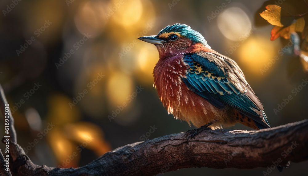Fototapeta premium Vibrant bee eater perches on branch, watching nature generated by AI