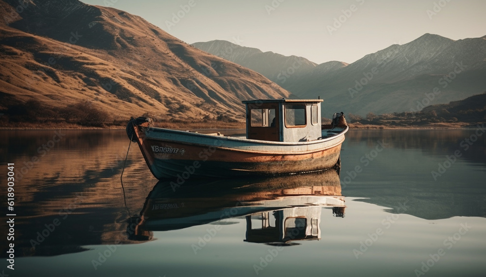 Fototapeta premium Tranquil sunset on blue nautical vessel fishing generated by AI