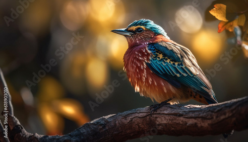 Vibrant bee eater perches on branch, watching nature generated by AI