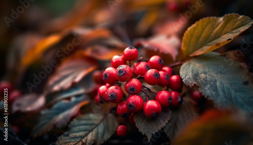 Ripe berry fruit on branch in autumn generated by AI