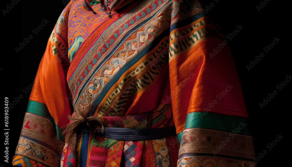 Vibrant colors adorn traditional clothing of East Asia generated by AI