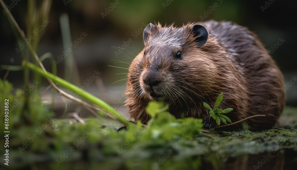 Fluffy guinea pig eating grass in meadow generated by AI Fluffy guinea pig eating grass in meadow generated by AI