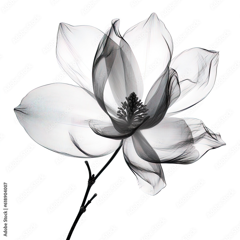 Obraz premium abstract magnolia petals, black and white illustration. Generative AI